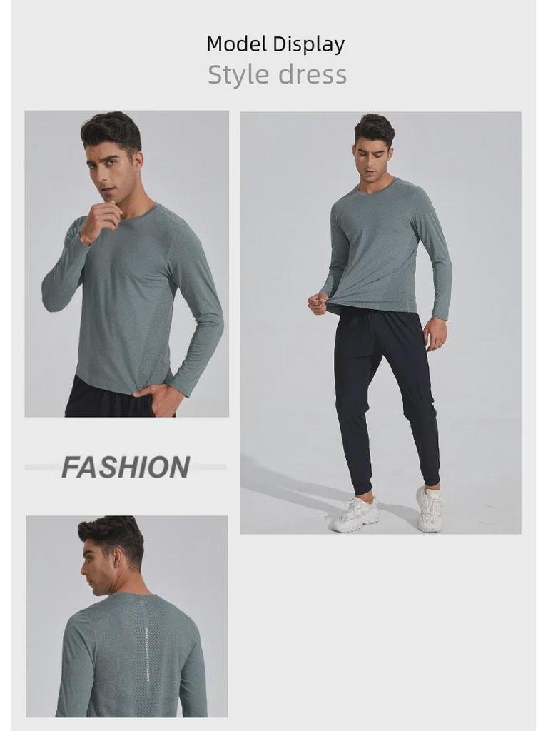 Мужские быстросохнущие топы с длинным рукавом для бега и фитнеса — эластичные и способствующие потоотделению для весны и осени