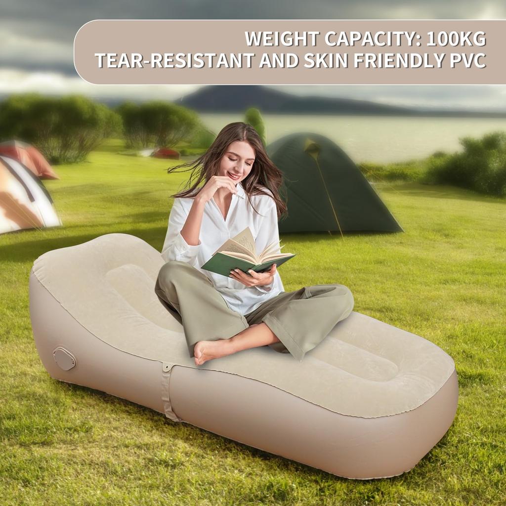 Baiao Airbed Single with Removable Fast Inflation and Deflation Mattress for Backpacking and Hiking (Brown) Built-in Pump, Auto-Inflating Camping,