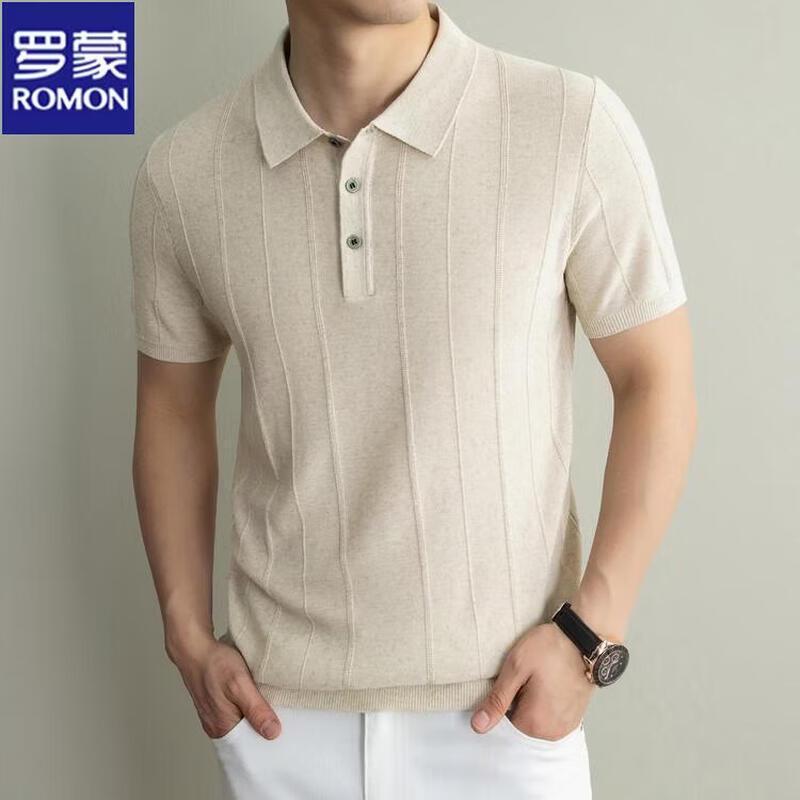 ROMON Men's Knitted Linen Blend Polo Shirt