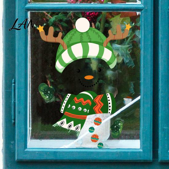 Seasonal Glass Door Stickers Christmas Snowman Static Window Stickers, Removable PVC Decals, Waterproof Clings Winter for Home And Store Holiday Party