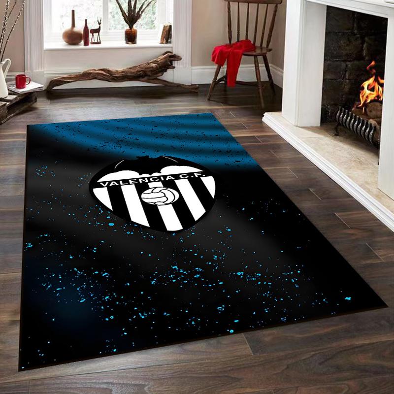 Valencia CF Logo on Black-Blue Background Non-slip rug suitable for living room and bedroom sofas