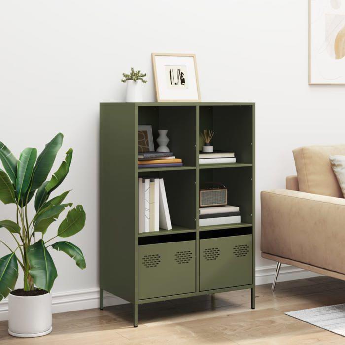 VidaXL Highboard Olive Green 68x39x103.5 Cm Steel, Bookcase, Modern Bookcase, Bookshelf, Shelf and 851386