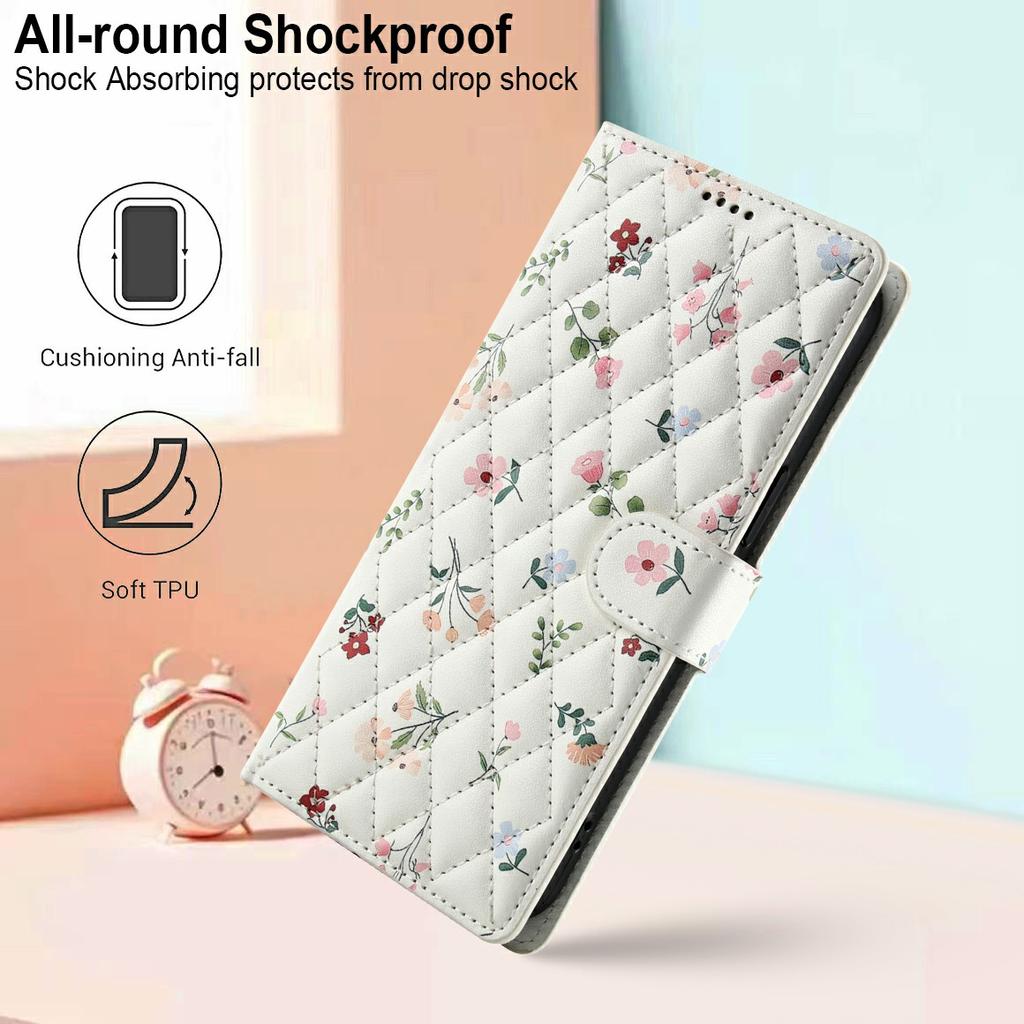 For Samsung Galaxy A36 5G/A56 5G Wallet Case Rhombic Floral Design Leather Flip Phone Cover with Strap