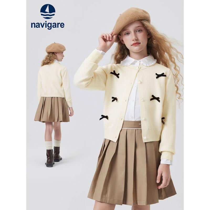 Navigare Italian Small Sailboat Spring and Autumn 2026 Children's Sweater Cardigan Girls' Knitted Jacket Spring