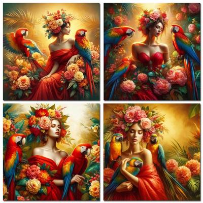 Алмазная живопись Искусство 5D DIY Красочные пионы Цветы Красота Девушка Алмазная мозаика Птица Дерево 5D Стразы Вышивка крестом Домашний декор