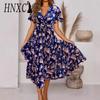 Women's Fashion Summer Spring Floral Print Short Sleeve V-Neck Casual Dresses