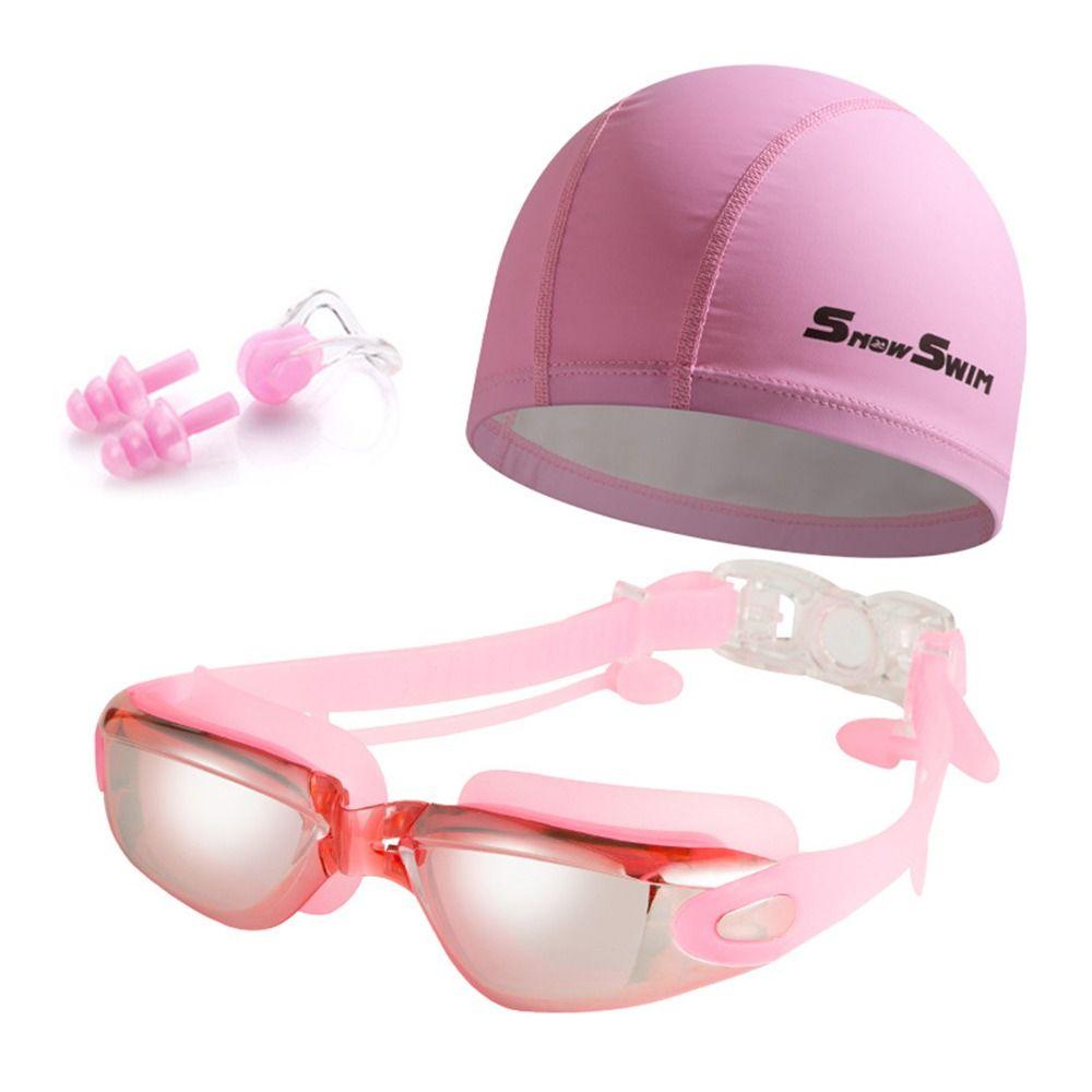 Adjustable Silicone Swim Cap Anti-fog Electroplated Flat Glasses Diving Eyewear  Water Sports