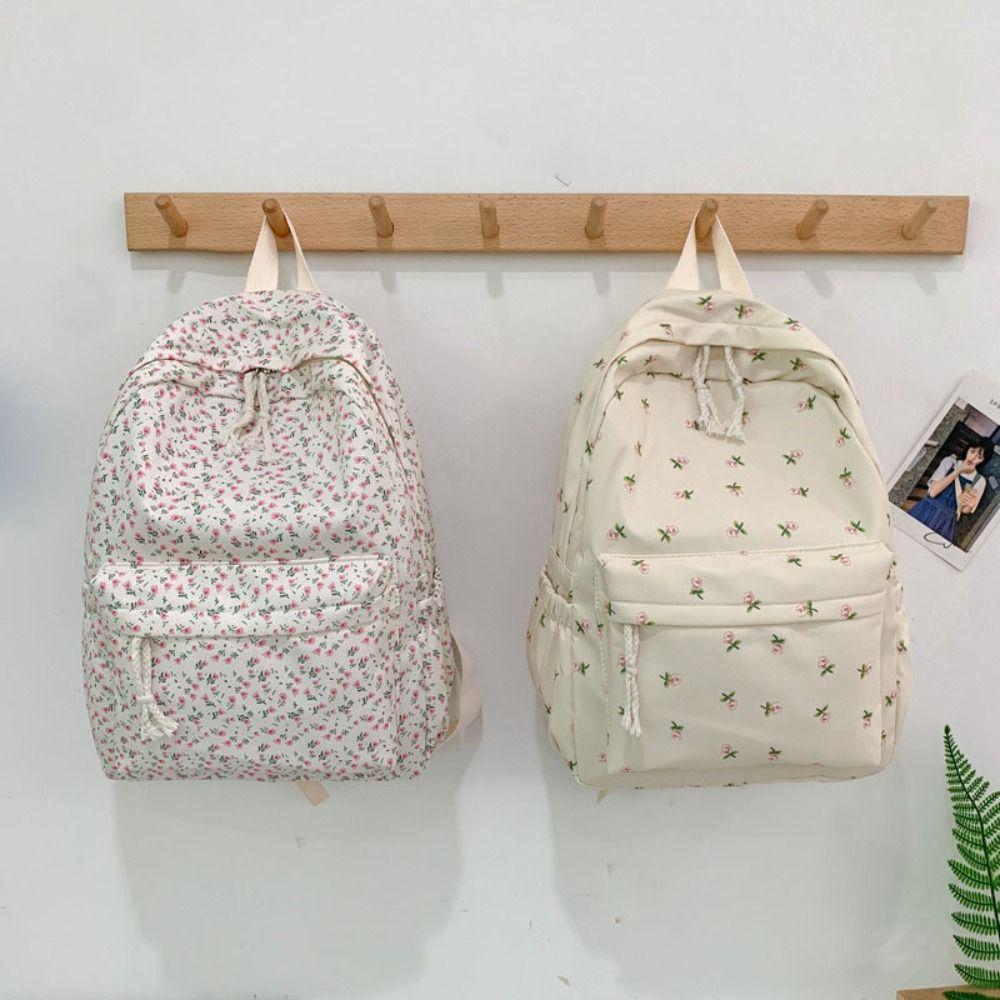 Embroidery Floral Backpack Large Capacity Korean Style Students School Bag Travel Bag Handbag Floral Shoulder Bag Students