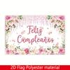 2D Spanish Birthday Wall Decor, Pink Rose Butterfly Feliz Cumpleaños Backdrop