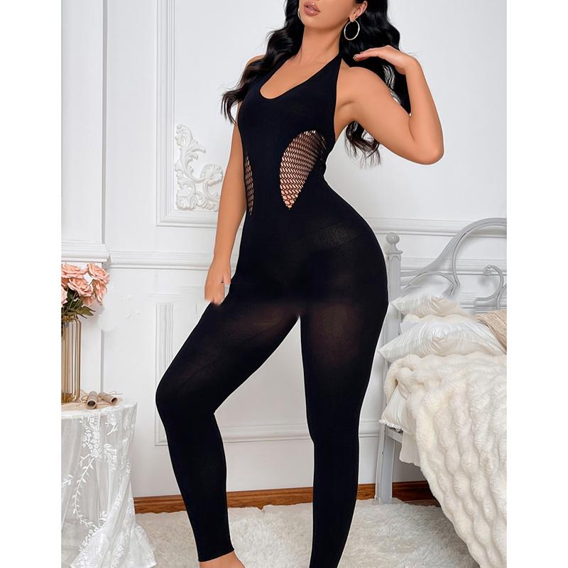 Модный сексуальный глубокий V-образный вырез комбинезон женский висячий вырез ажурный прозрачный без рукавов обтягивающий Y2k боди женская одежда 25833