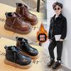 Boys Martin Boots Children's Boots 2025 New Autumn and Winter Children's Fleece Warm Short Boots Non-slip Leather Cotton Shoes