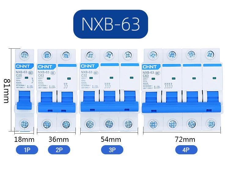 Автоматический выключатель Chint NXB-63, основной, 2-полюсный, тип C, 10A-25A.