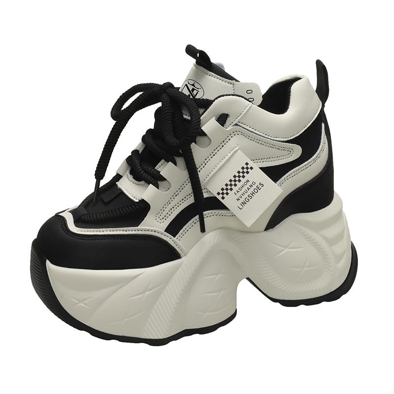 Модные женские кроссовки-папа на высокой платформе, высота 10 см, высота платформы 9 см, внутренняя танкетка, очень толстая подошва, весенне-осенняя модель, обувь в корейском стиле