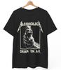 Alcoholica 'Drink 'Em All' T-Shirt: Funny Metal Parody Graphic Tee Unisex BandW