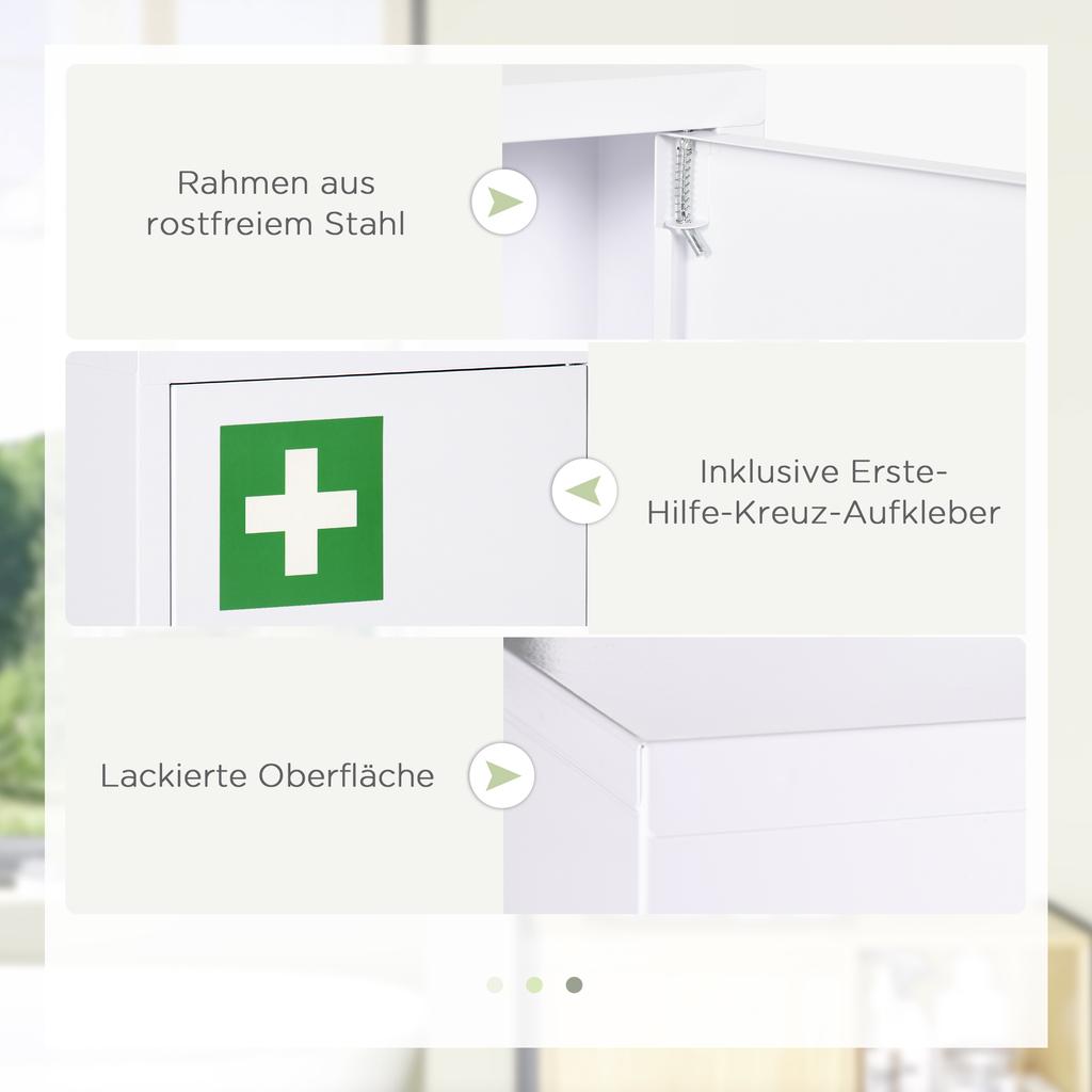 Medicine Cabinet, 3 Compartments, Lockable Door, Sturdy Steel Housing, White, 30 x 14 x 46 cm