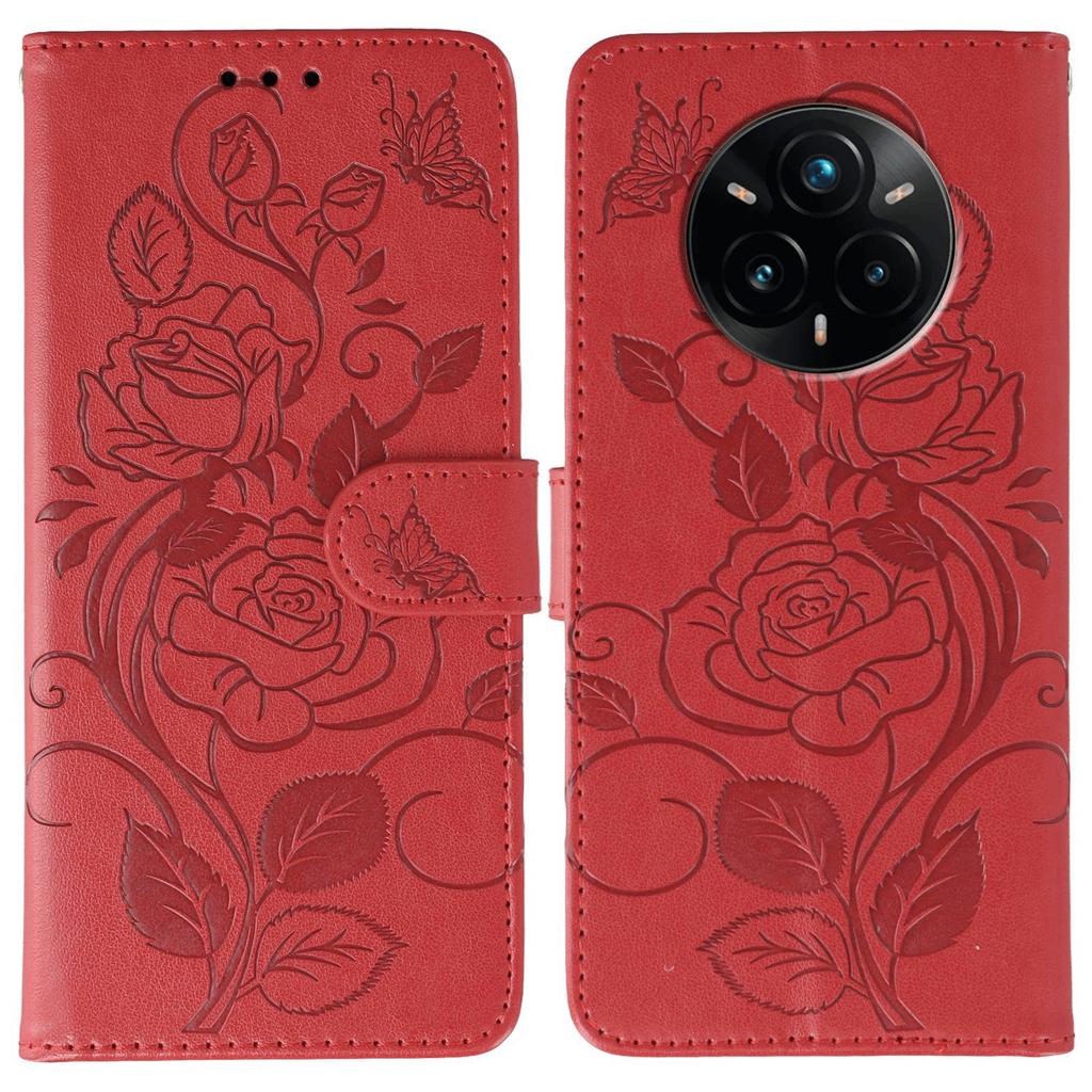 For Realme 14 Pro+ 5G Case Wallet Stand Imprinted Rose Butterfly PU Leather Phone Cover
