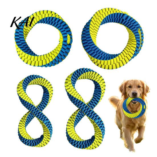 Outdoor Interactive Dog Toys Dental Tug Toy, Textured Woven Nylon Chew Teeth Cleaning Training for Dogs Round or Figure 8 Design, Washable Toy Chewing