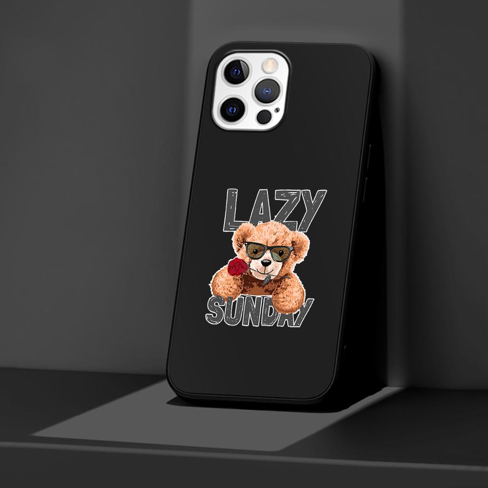 Чехол для телефона Apple iPhone 14 11 13 Pro Max 12 Mini XR 7 8 + SE 2020 XS 6 6s Plus 5 5S, модный брендовый силиконовый черный чехол с медведем