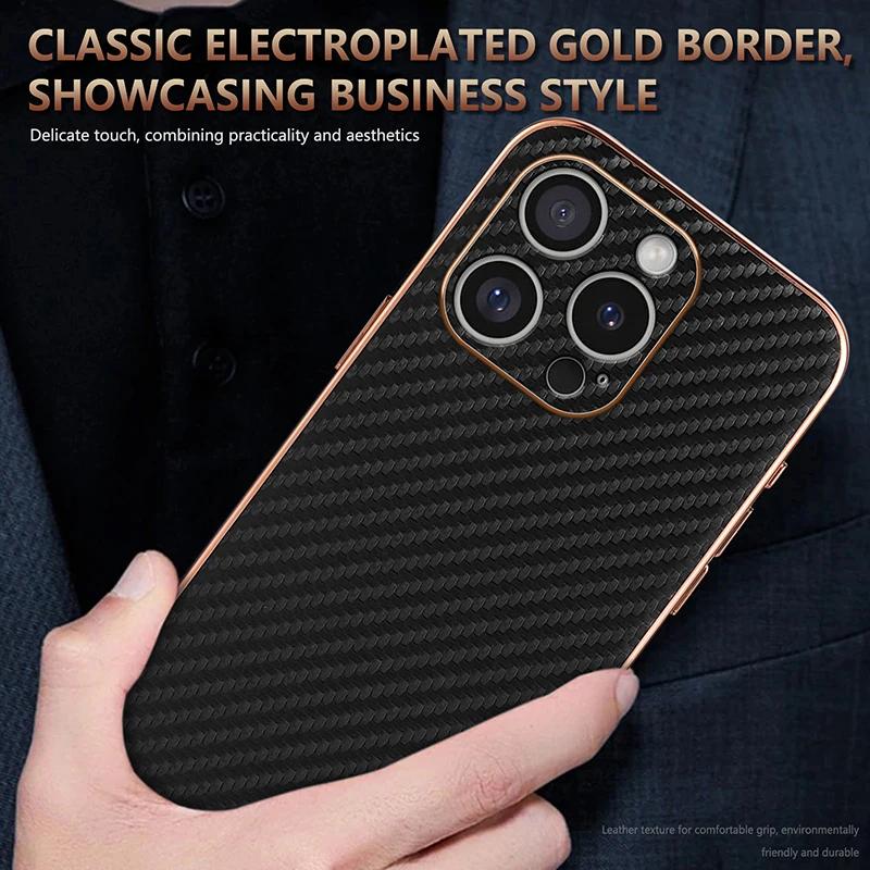 Для iPhone 16 15 14 13 12 11 Pro Max Роскошные кожаные чехлы для телефонов с узором из углеродного волокна для iPhone 16 Pro Защитная задняя крышка