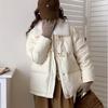 Cow Horn Button Winter New Down and Cotton Jacket, Women's Lamb Wool Thickened Short Style, College Style, Small Stature, Korean Version Jacket