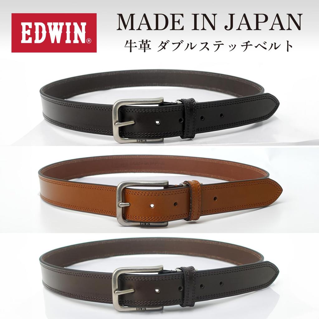 EDWIN 35мм Сделано из коровьей кожи Темный Ширина х Длина 116см Мужской ремень, 118см, Япония, Двойная прострочка, Кожа, Коричневый, 22269286, 3.0см