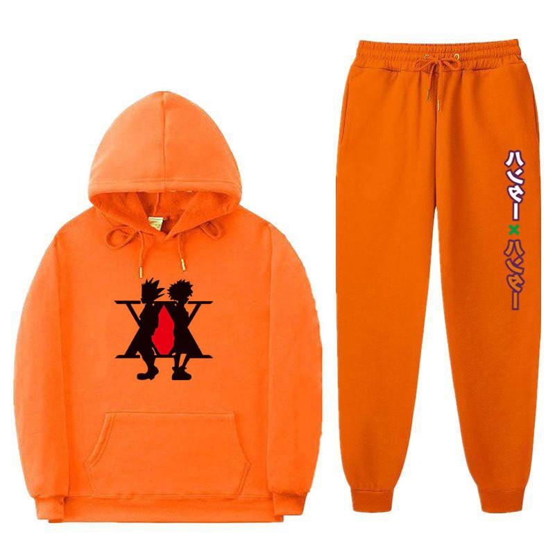 Mens Winter Warm Hooded Sweatshirt Pants Set Anime Inspired Casual Tracksuit Cotton Blend Thick Fleece Lined