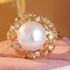 Classic Inlaid Imitation Pearl CZ Women's Ring Vintage Gold Color Hand Carving Flower Daily Wear Party Jewelry Anniversary Gift