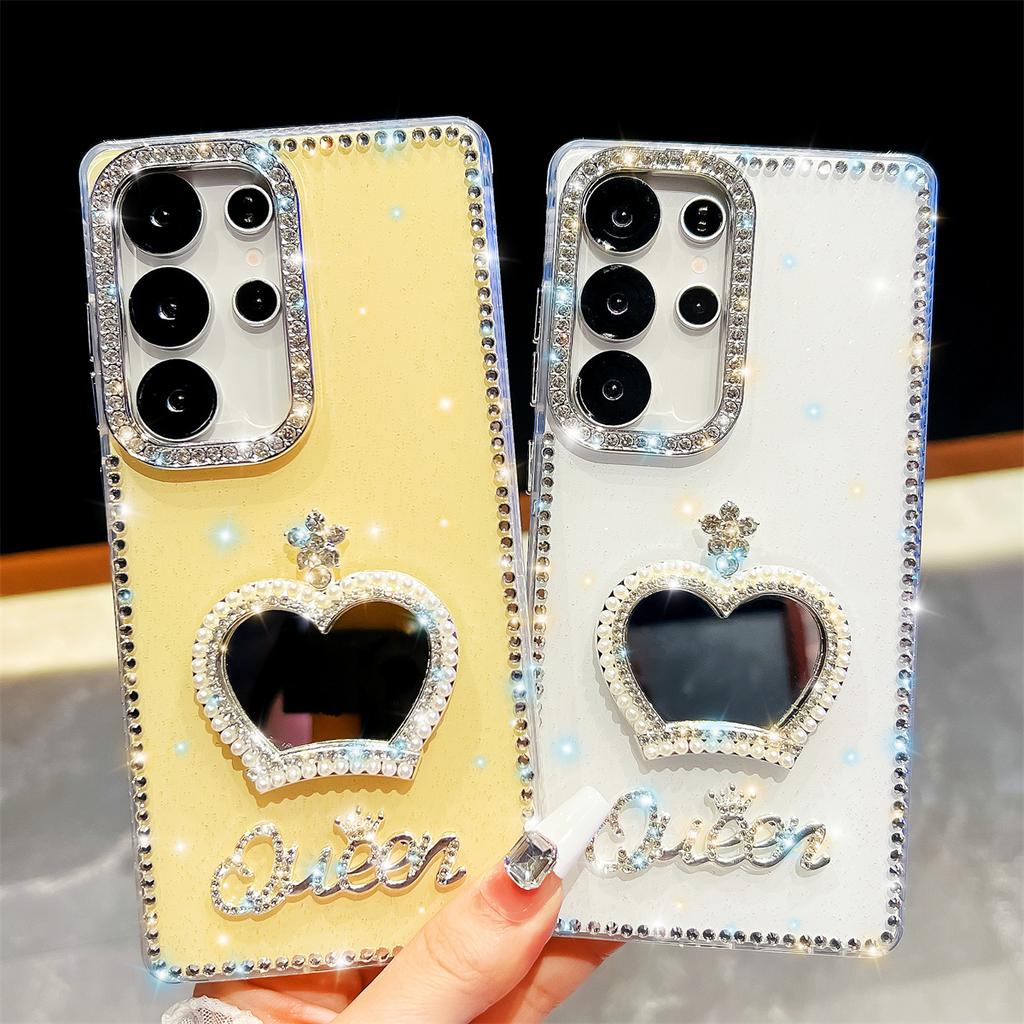 Handmade Sparkly Diamond Crown Mirror IMD Phone Case, Compatible with Samsung S23 Ultra/S24/S25 & A07/A15/A16/A17/A26/A35/A36/A55/A56