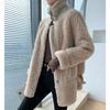 Women's Sheepskin Coat with Fur Pockets, Thick and Warm Winter Jacket