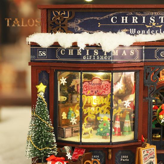 DIY Рождественский миниатюрный домик, светодиодный мини-дом, игрушка для творчества с мебелью, книжный уголок, игровая модель для дня рождения, рождественской ночи