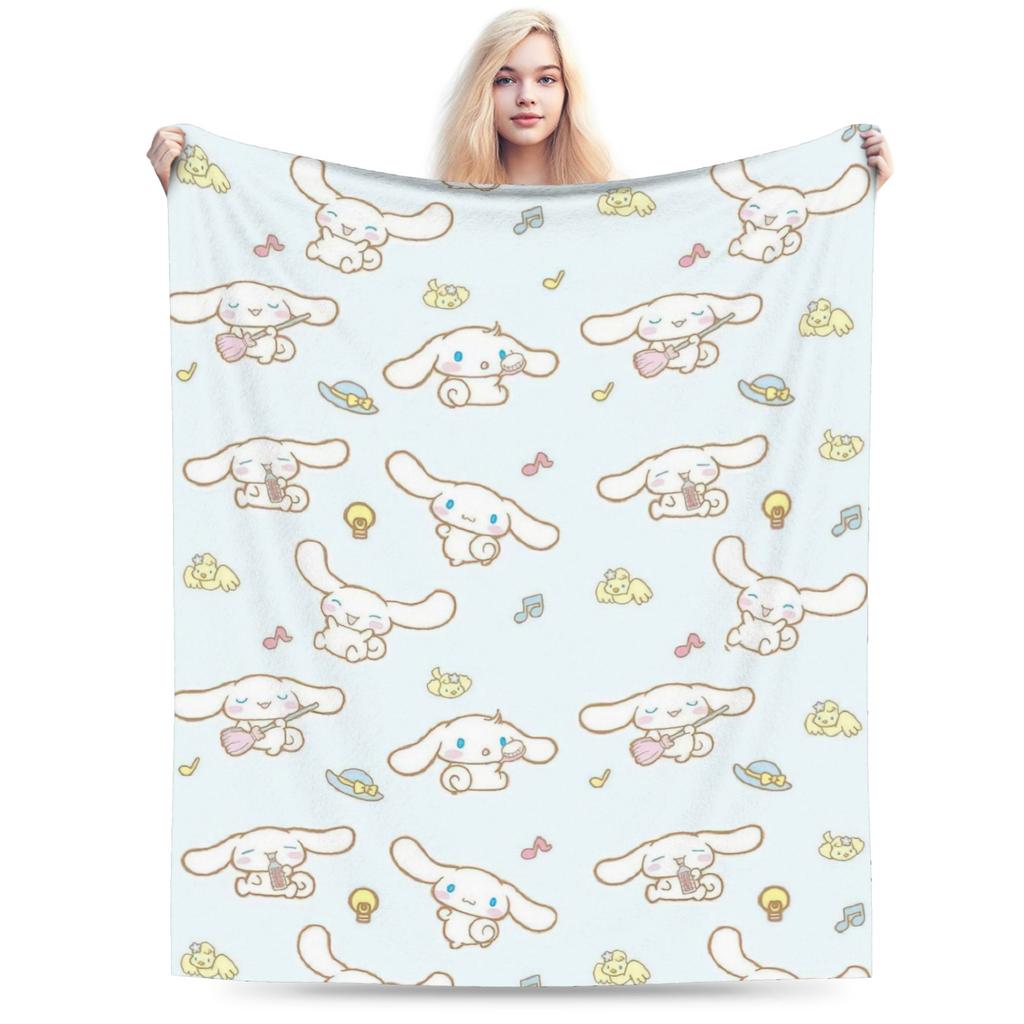 Kawaii Cinnamoroll Fleece Blanket Sanrio Cute Cartoon Dog Vintage Throw Blanket for Home Hotel Sofa 200x150cm Rug Piece