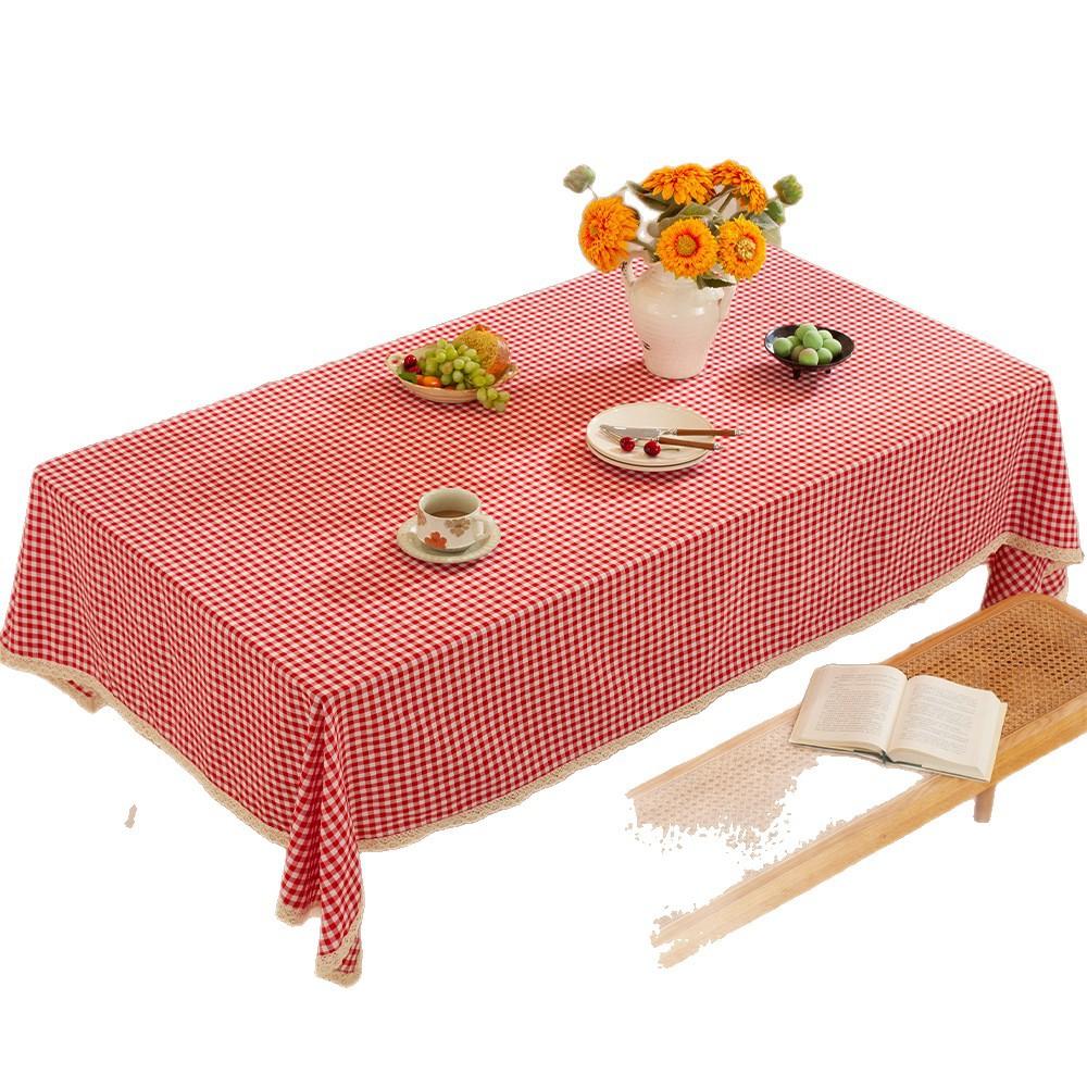 Американская маленькая свежая клетчатая скатерть с кружевной бахромой, длинная скатерть для стола, атмосфера рабочего стола, украшение, пикник, Рождество