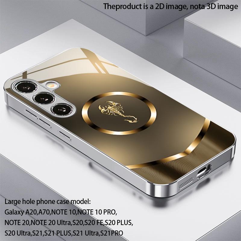 2D чехол для телефона с золотым узором скорпиона для Samsung S26 S25 S24 S23 S22 S21 S20 A56 A36 A16 - Гальванизированная стеклянная защитная крышка
