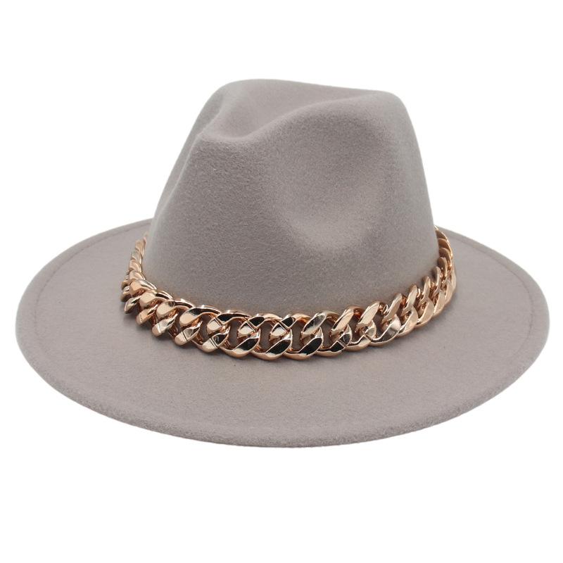 Джазовая шляпа Большая золотая акриловая цепь Цилиндр Фетровая шляпа Федора
