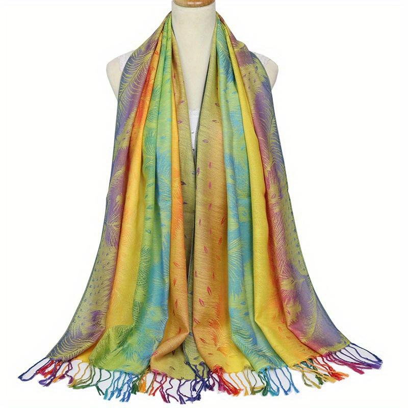 Elegant Peacock Jacquard Tassel Scarf - Gradient Color Shawl for Windproof Sunscreen - Perfect for Mardi Gras Party