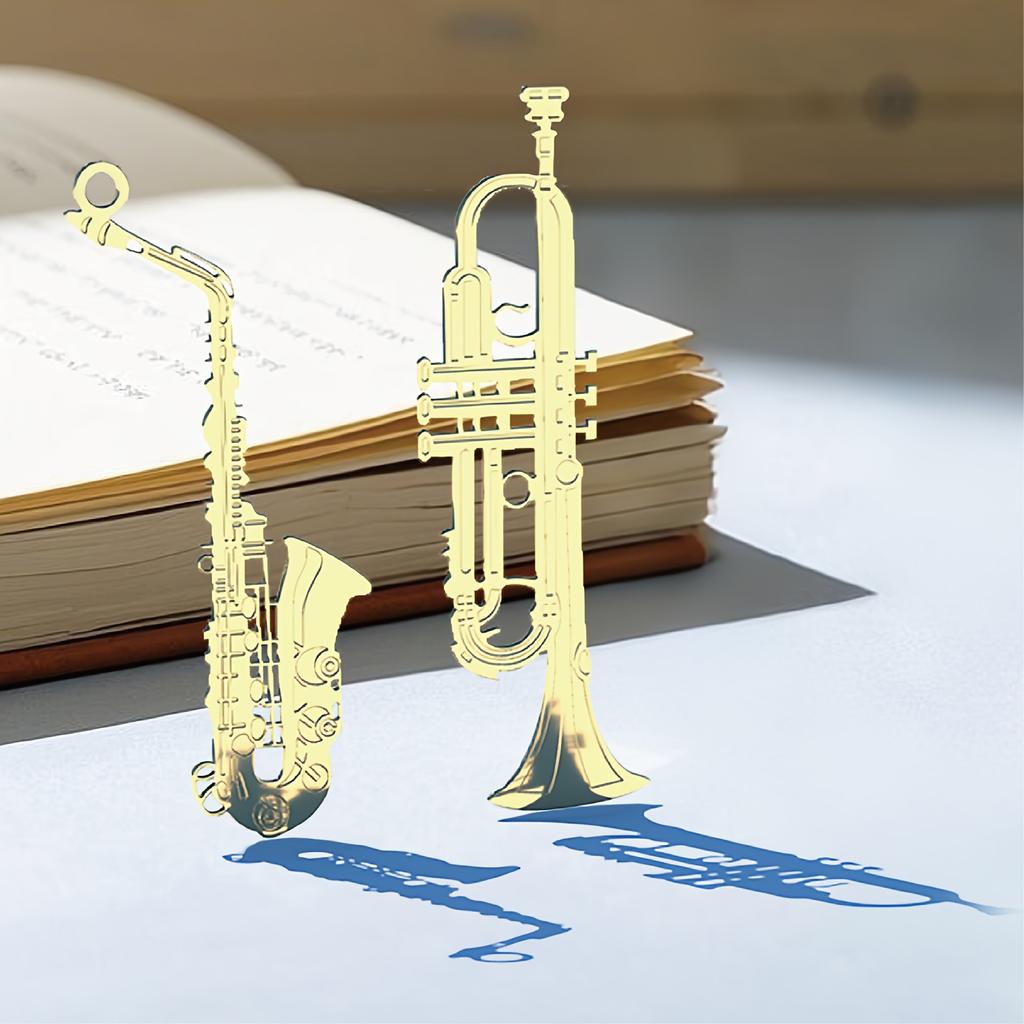 1pc Creative Musical Instrument Bookmark Piano, Guitar, Organ, Harp, Violin, Trumpet Metal Bookmarks with Beautiful Tassels