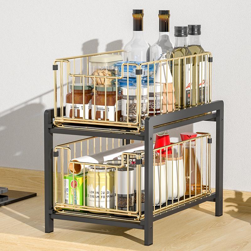 Двухслойная стеллаж для хранения раковины, тип ящика шкафа, телескопическая столешница, стеллаж для хранения приправ, предметы первой необходимости