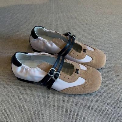 Версия из овчины~ ретро нишевая цветовая гамма двубортные квадратный носок на плоской подошве спортивные туфли для моральной подготовки женские весенне-осенние Мэри Джей