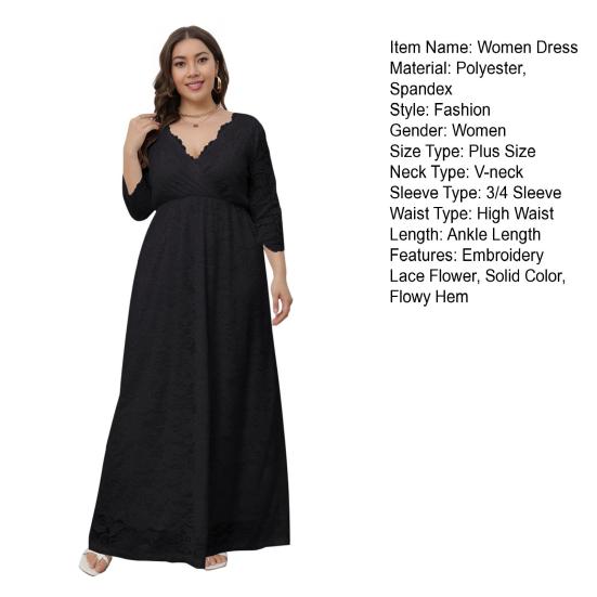 Женское платье макси с V-образным вырезом 45720 рукав высокая талия длинное платье вышивка кружево цветок свадьба отпуск