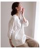 Sawa la mode Botanical Leaf Embroidered Linen White á Top, Women's, mode-6296 F,