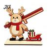 DIY Spliced Wooden Craft Christmas Tabletop Ornament, Cute Elk/Santa Claus/Snowman Desktop Rustic Elk Santa Snowman Ornaments Decorations for