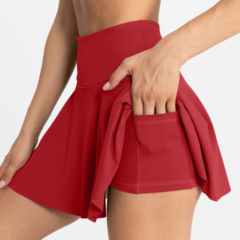 Женская однотонная юбка для йоги, брюки для бега, фитнеса, тенниса, карманная спортивная юбка