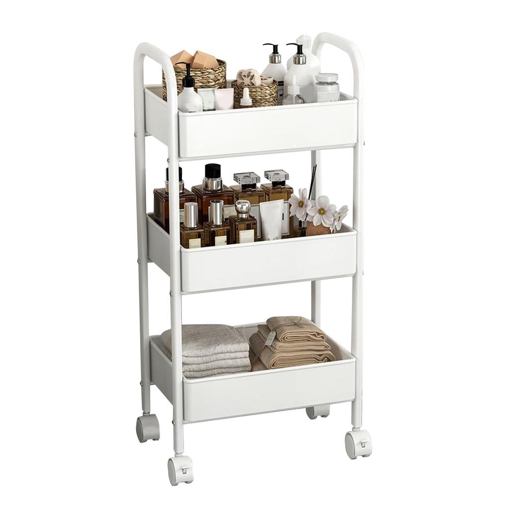 Rolling Utility Cart 3 Tiers Multifunctional Storage Rack with Wheels for Bedroom Kitchen Office Dormitory