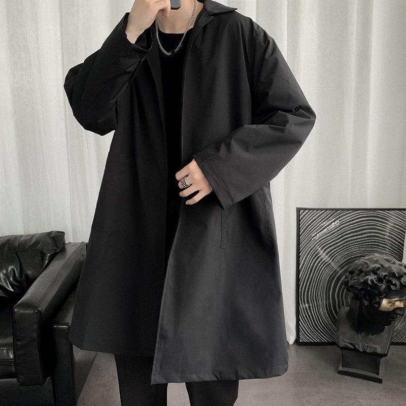 Весенне-осенний Тренч средней длины, мужское универсальное свободное пальто, индивидуальная куртка до колена в гонконгском стиле