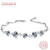 Lindon Women Zircon 925 Sterling Silver Jewelry Geometric Bead Chain Link Bracelet Fashion Fine Wedding Gift for Girlfriend