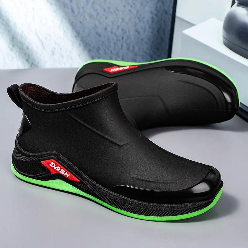 Мужские резиновые сапоги Новые резиновые сапоги с коротким голенищем Уличные водонепроницаемые и противоскользящие рыболовные ботинки с хлопком Легкие дождевые ботинки