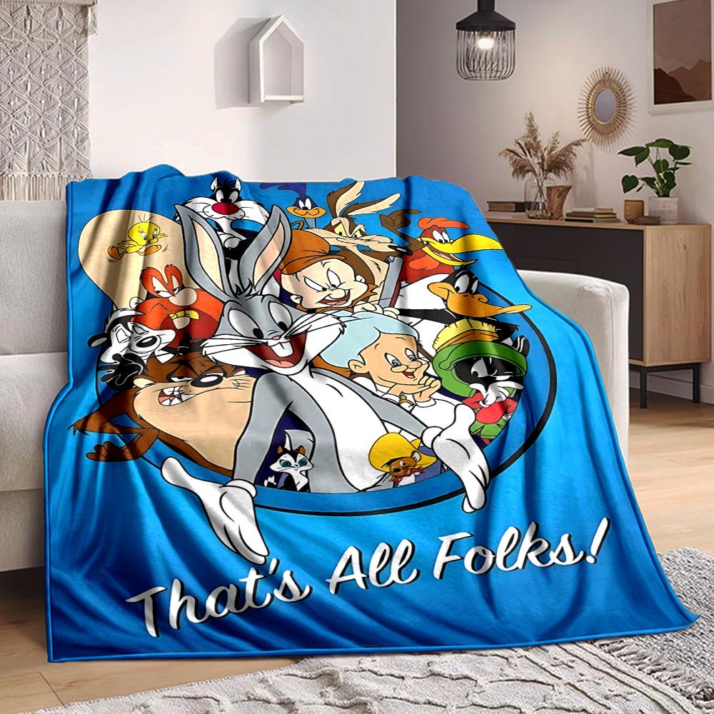 1 шт. Фланелевое одеяло Looney Tunes - Легкое, мягкое, теплое, всесезонное, с HD-печатью, для дивана, кровати, путешествий067