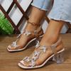 Fashion New Thick Heel Sandals for Women Large Size Casual Sandals Rhinestone High Heels Women's Shoes Metal Butterfly Party Wedding