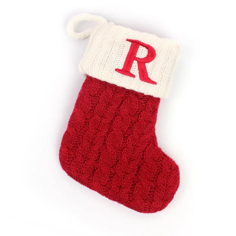 Calcetines Navideños Alphabet Letters Christmas Knitting Stocking Tree Pendant Decorations Christmas Socks Red Snowflake