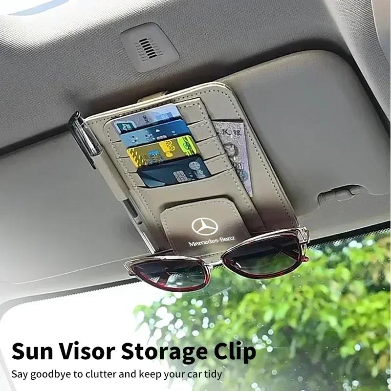 JGAWR1 Car Sun Visor Glasses Holder Card Bag Eyeglasses Storage Clip For Mercedes Benz AMG A C E S Class W201 W210 W108 W204 W205 W203